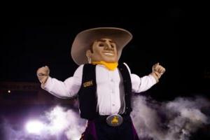 HSU's mascot, Hoss the cowboy.